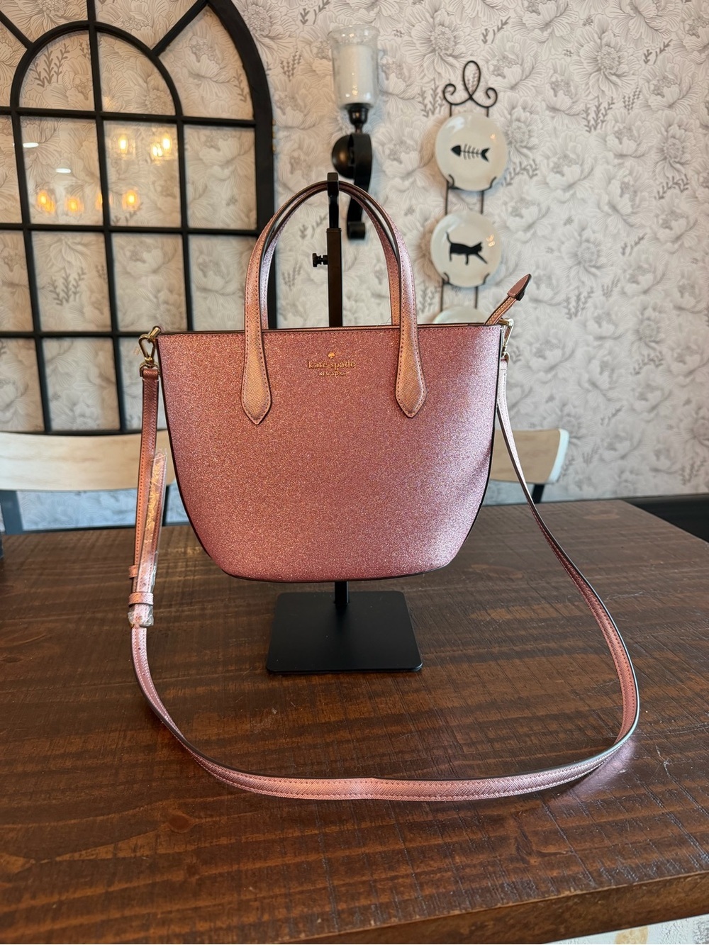 kate spade Glimmer Small Zip Mitten Pink Glitter Satchel MSRP $329 NWT